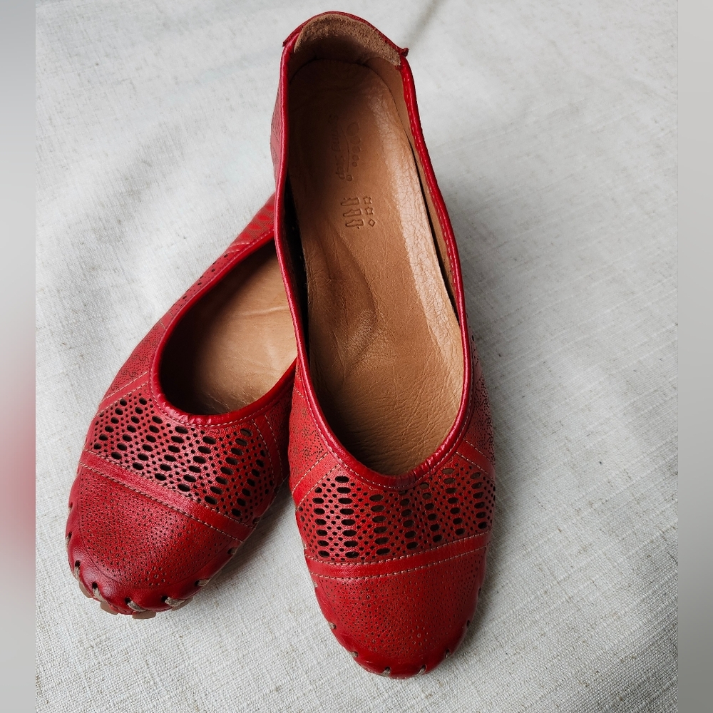 Spring Step Red Flats with Perforated Design